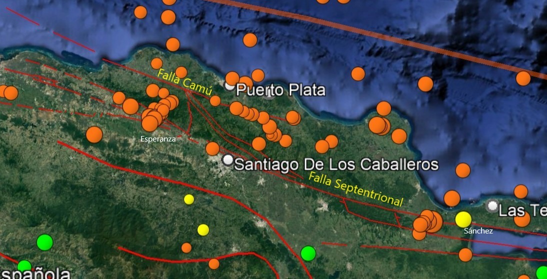 Detalle de la sismicidad al norte de la República Dominicana durante el mes de enero.