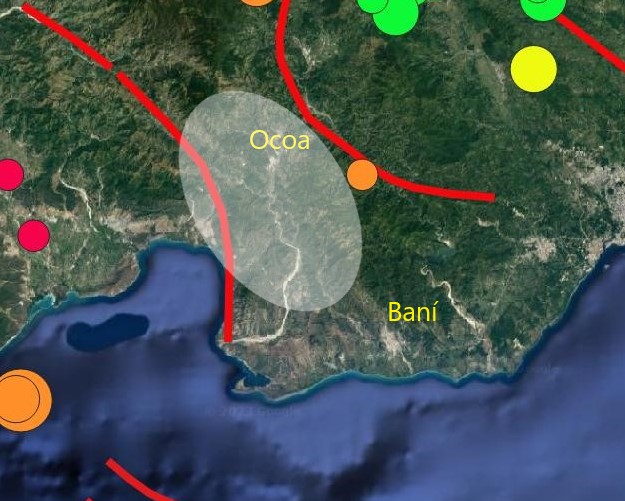 Imagen N° 6 mostrando ausencia de sismicidad entre Ocoa y Bani.