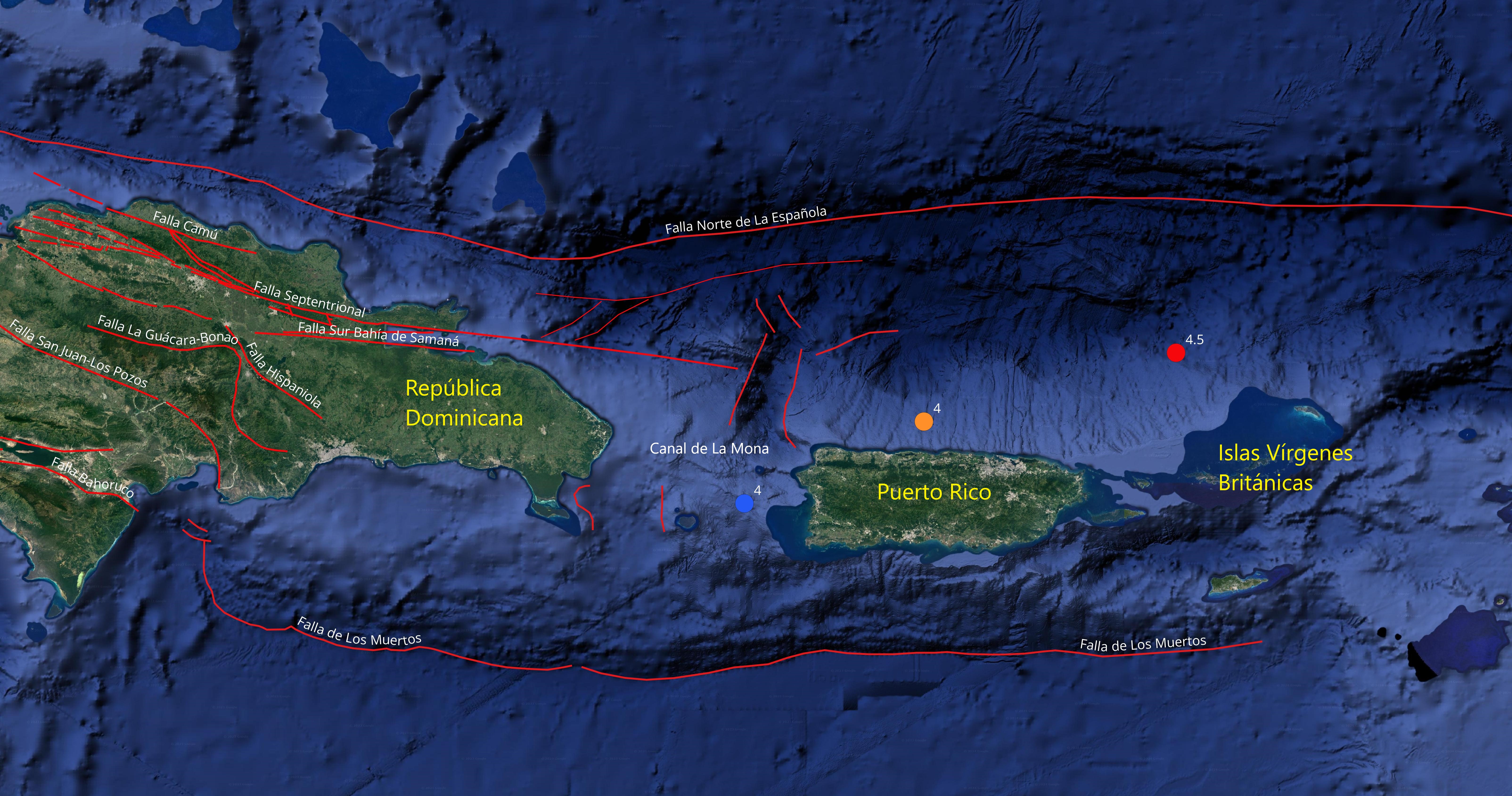 Imagen N° 2 mostrando la ubicación de los tres sismos con magnitudes superior o igual a Ml 4.0 del pasado mes de abril 2024