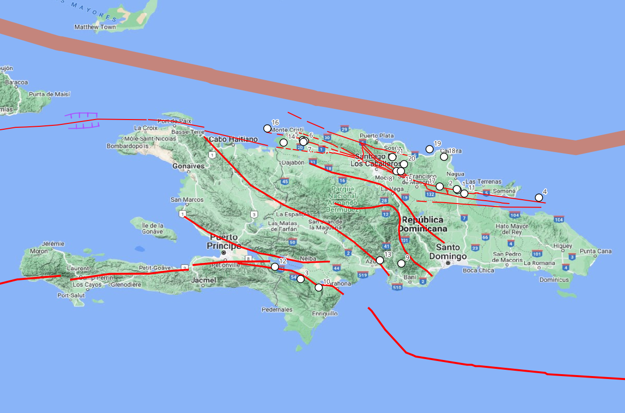 Mapa mostrando epicentros de temblores del 2022 con Mecanismo Focal 