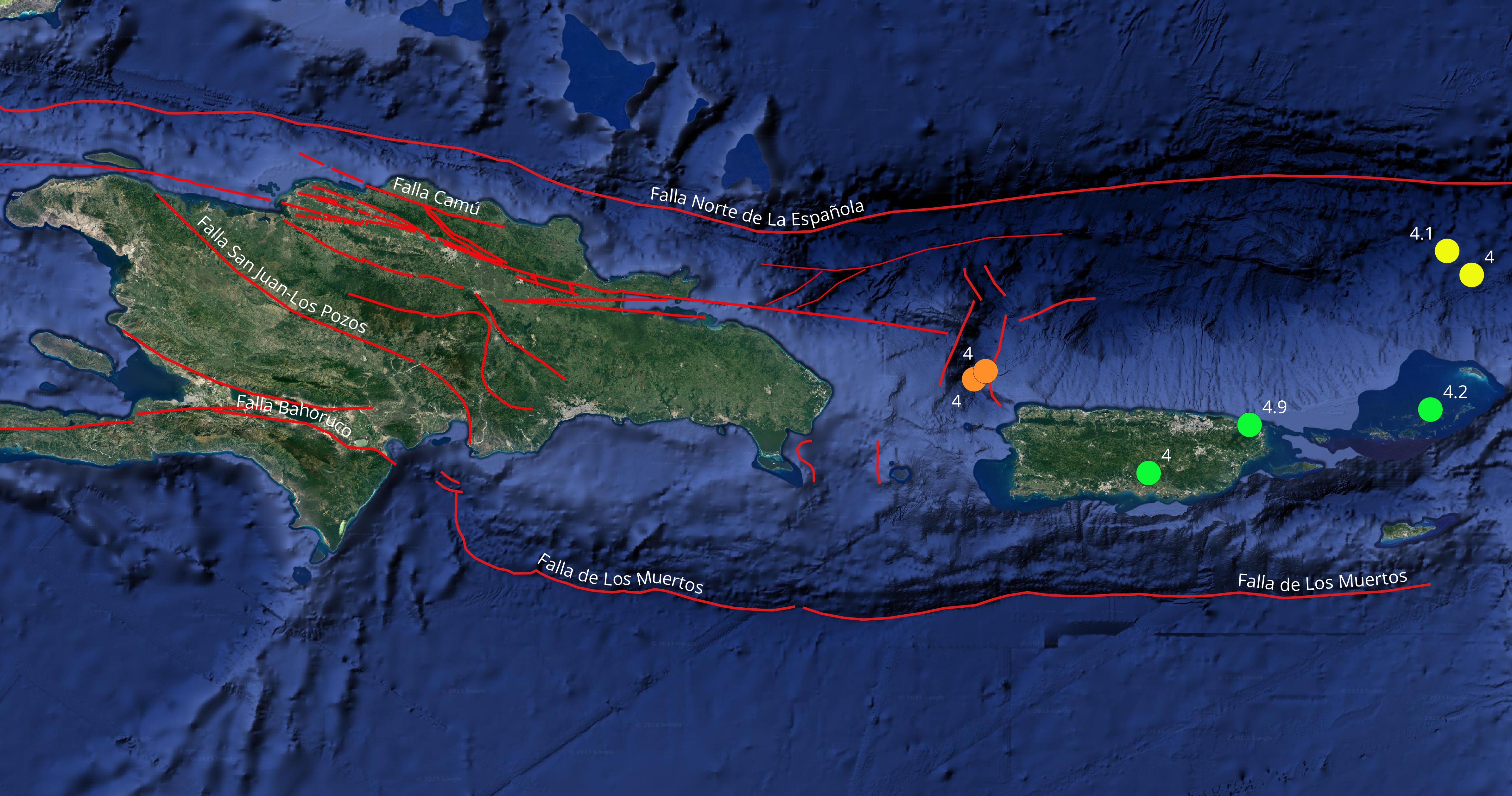 Imagen N° 2 mostrando los 7 eventos sísmicos con magnitudes similares o mayores que 4.0 del pasado mes de marzo